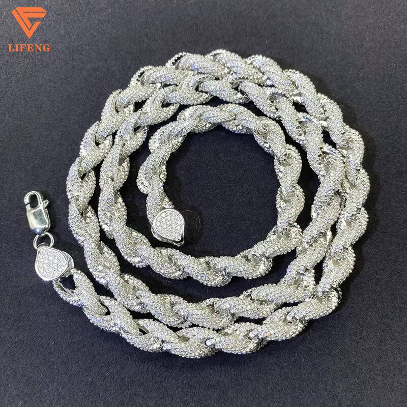 Fine Jewelry Iced Out Chains White Gold Plating 925 Sliver Cord Chain Moissnanite Diamond Necklace for Women Men