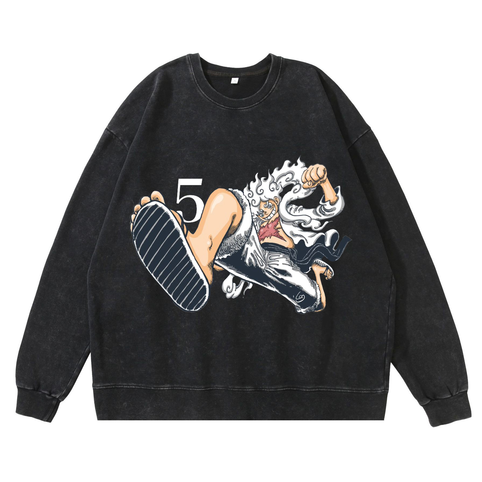 360gsm Heavyweight Washed Vintage Luffy Gear Fifth Nika Graphic Crewneck Sweatshirt Retro Streetwear Cotton Hoodie - TT8106