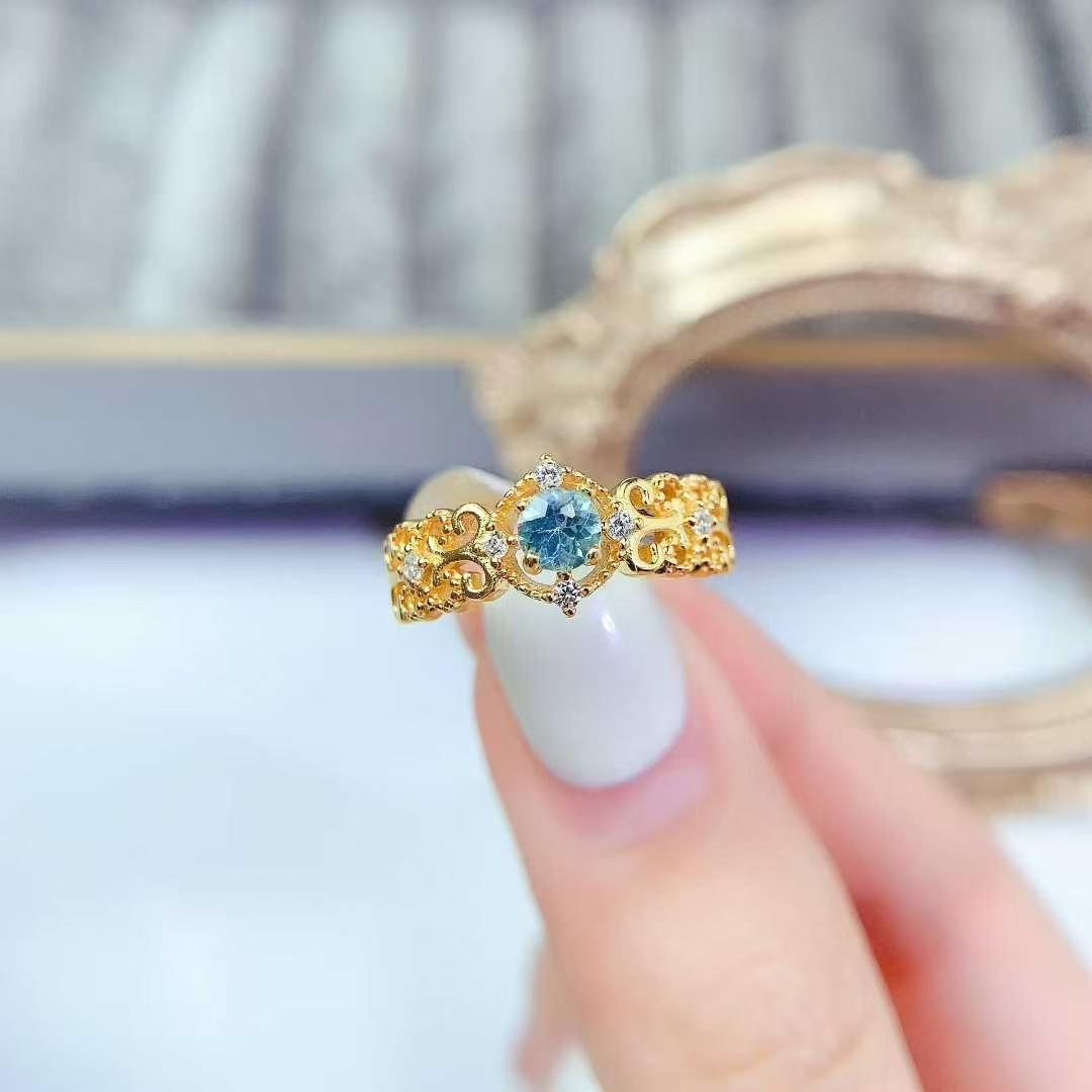 Sterling silver ring jewelry natural topaz ring 4mm VVS grade 925 silver ring with 3 layers 18K gold plating