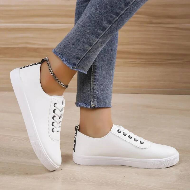 Off Sneakers Women Lace-up Shallow White Leather Shoes Versatile Soft Sole Running Walking Zapatos Student Campus ddmysaturn