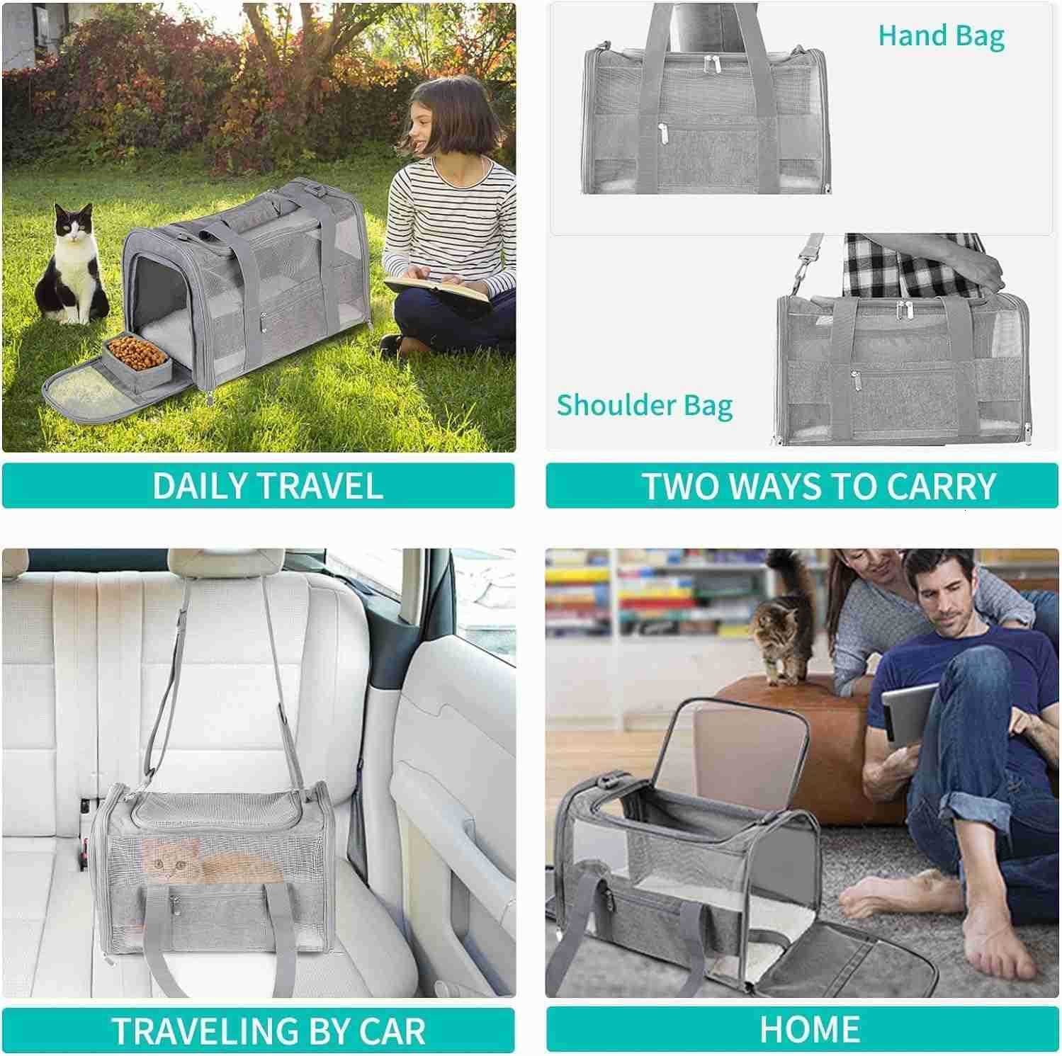 Cat Carrier Pet Carrier for Small Dogs Cats Puppies Under 15 Lbs TSA Airline Approved Carrier Bag Soft Sided Dog Travel Carriers Cat Carriers with Ref