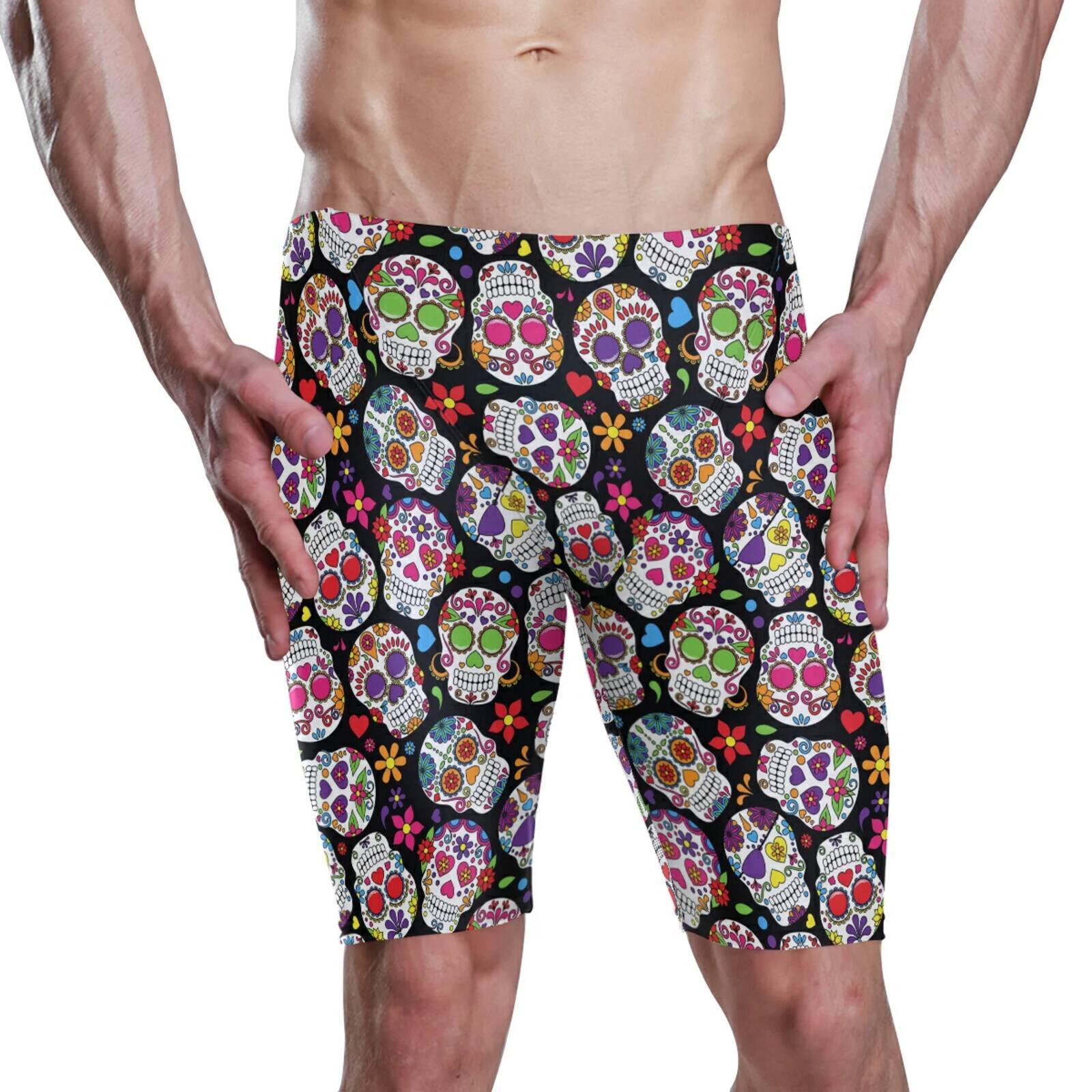 NEW Professional Competitive Swim Trunks Swimwear Men Brand skull print Jammer Swimsuit MEN'S swimming jammer