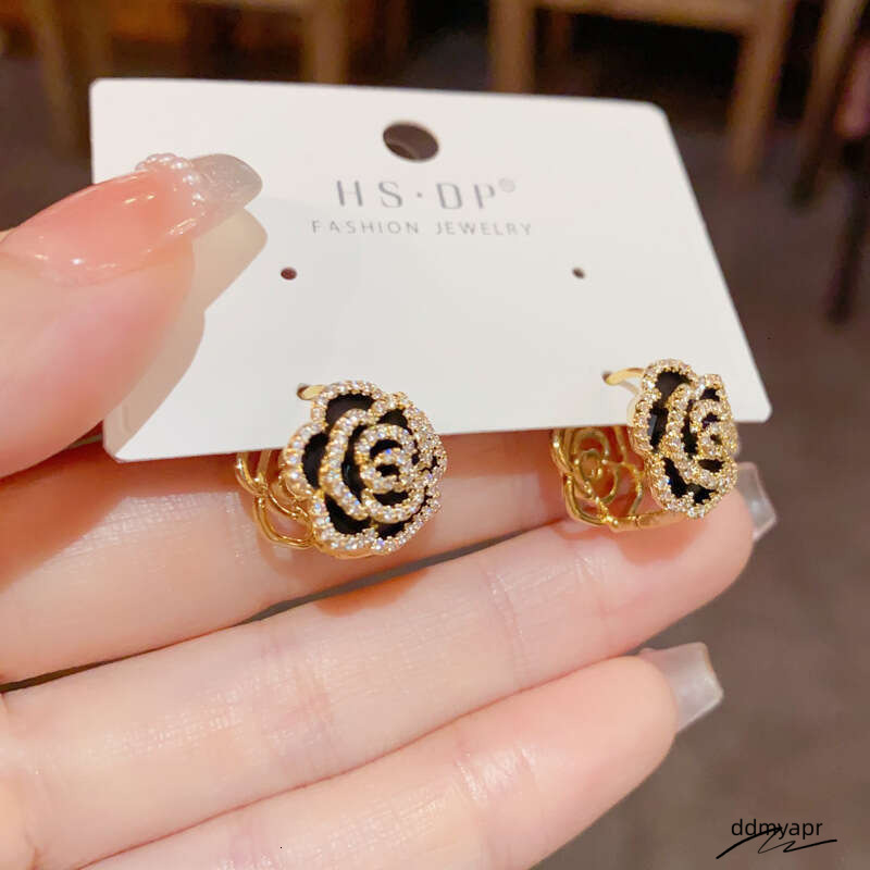 Niche Fashion Double-Sided Camellia Flower Ddmyday Ear Cuffs Internet Celebrity Unique Design Exquisite Versatile Super Shiny Earrings Ddmyday