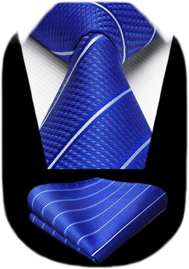 Mens Striped Ties Classic Silk Woven Tie and Pocket Square Set Formal Business Necktie Handkerchief for WeddingW250904