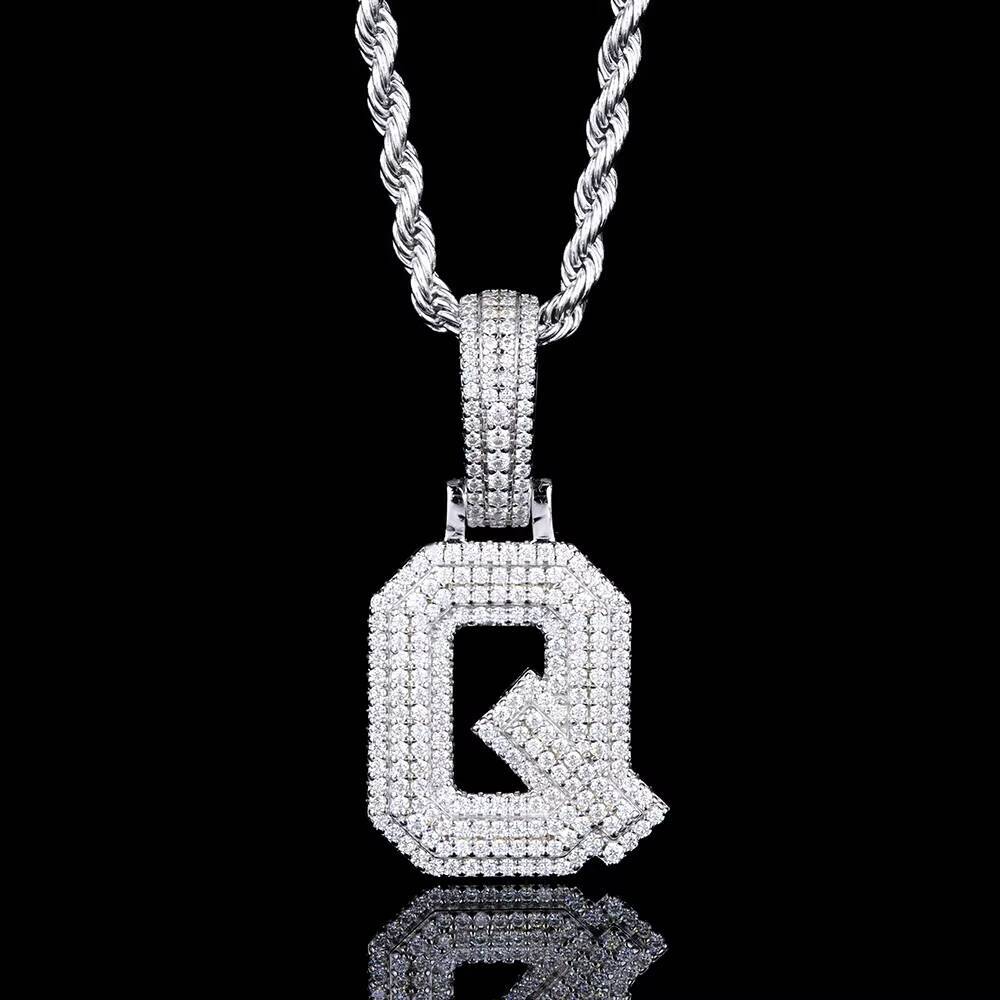 Pass Diamond Tester Men Women Sterling Silver Mossanite Hip Hop Jewelry Round Iced Out Moissanite Q Letter Pendant for Chain