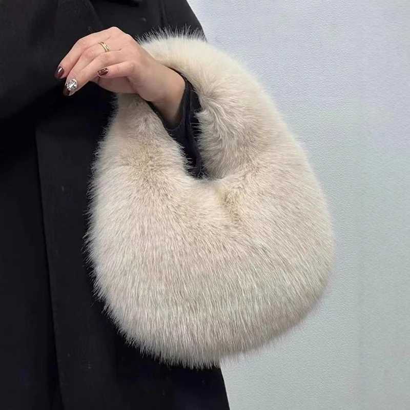 Fashion Soft Plush Half Moon Bags for Women Designer Fluffy Faux Fur Lady Handbags Small Tote Female Winter Purses Z250903