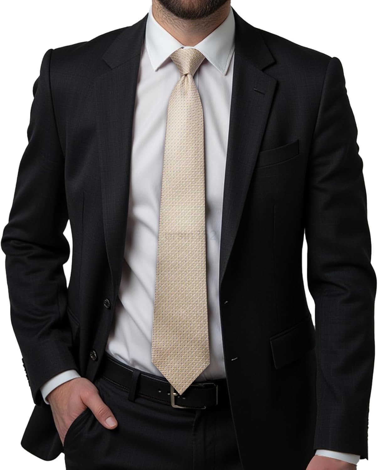 Mens Tie Set Silk Striped Woven Necktie with Lapel Pin Pocket Square Cufflinks Set for Wedding PartyW250904