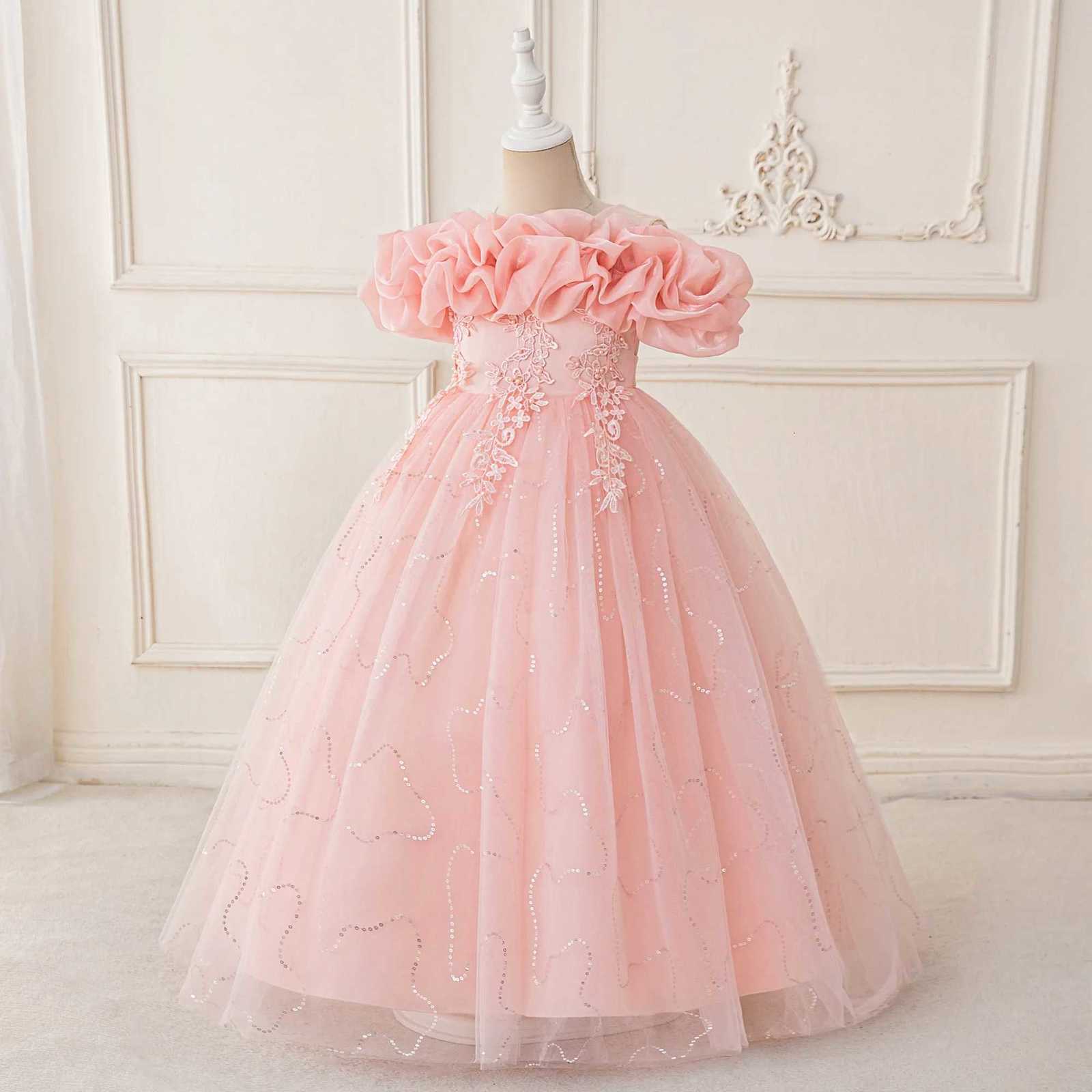 Elegant Flower Bridesmaid Girl Dresses Bow Birthday Party Princess Dress Girls Formal Tulle Wedding Graduation Evening Prom Gown Z250904