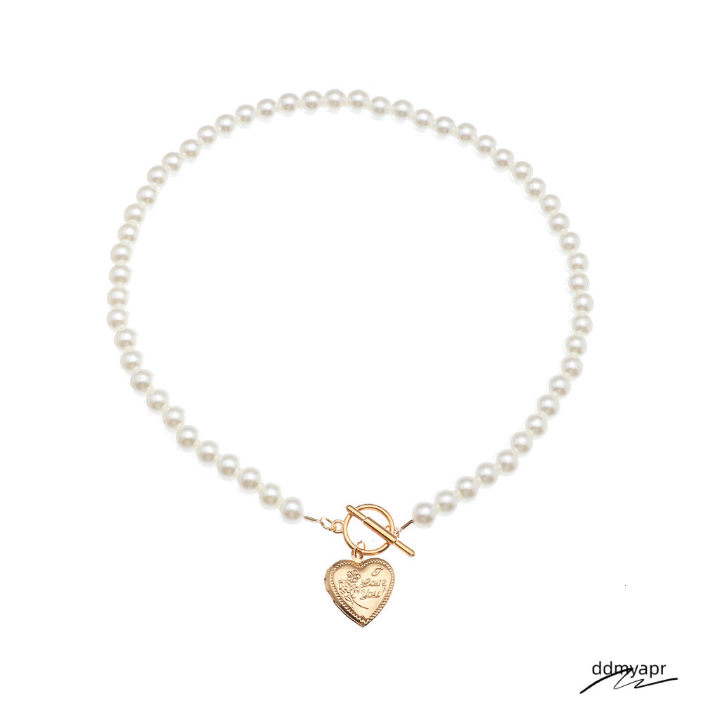 Europe And The United States Cross-Border Jewelry Ddmyday Love Pearl Retro Necklace Female Fashion Temperament One Word Buckle Opening Collarbone Chai