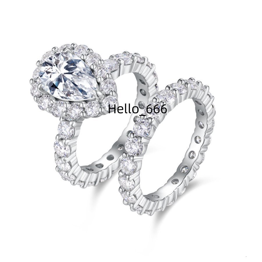768CTW Pear Cut Silver TwoPiece Moissanite Ring Set Closed Design with GRA Certificate Luxury Gift Box Included