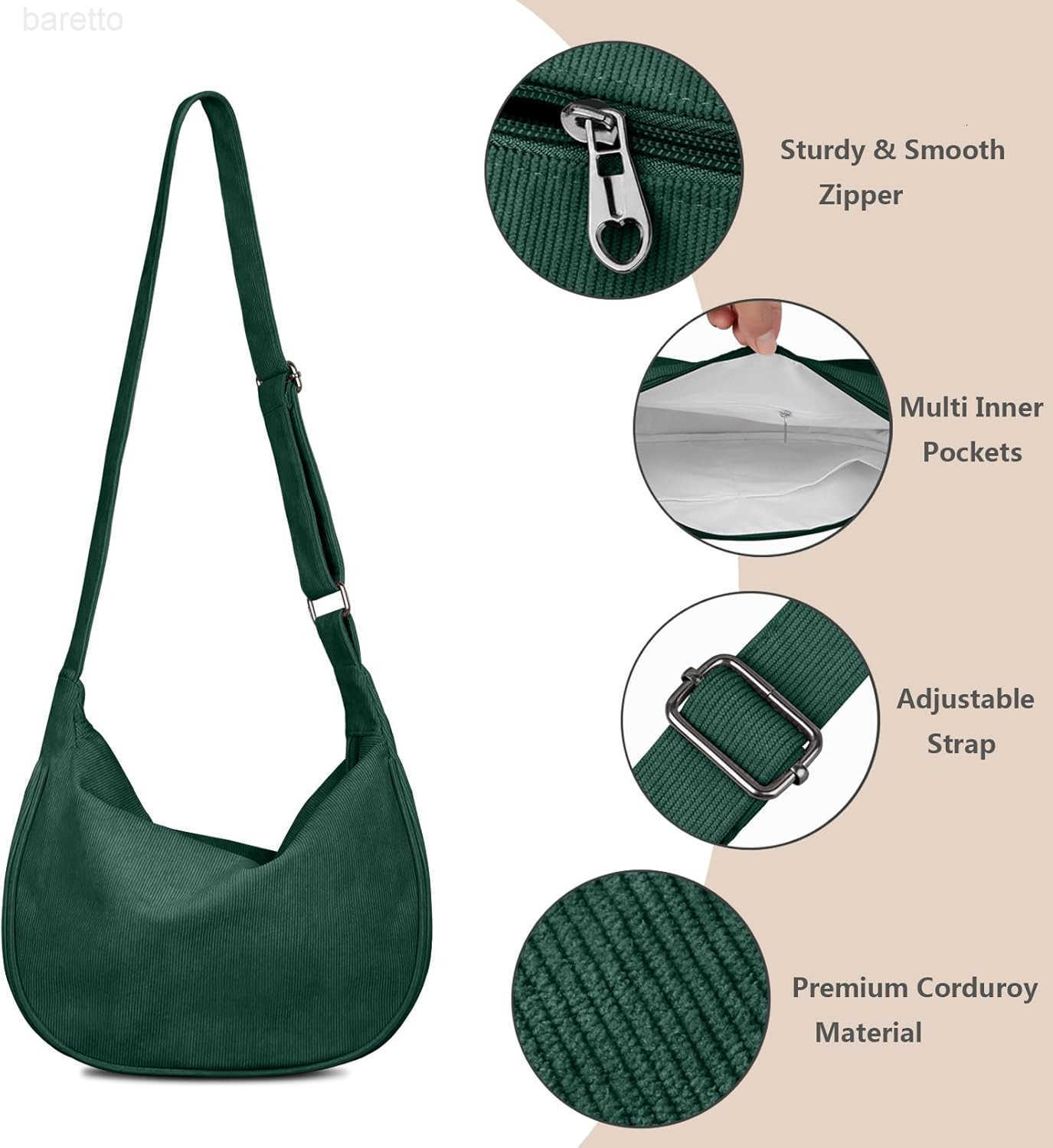 Corduroy Crescent Crossbody Bag for Women Men Small Sling Hobos Dumpling Bag Crescent Purse M250903