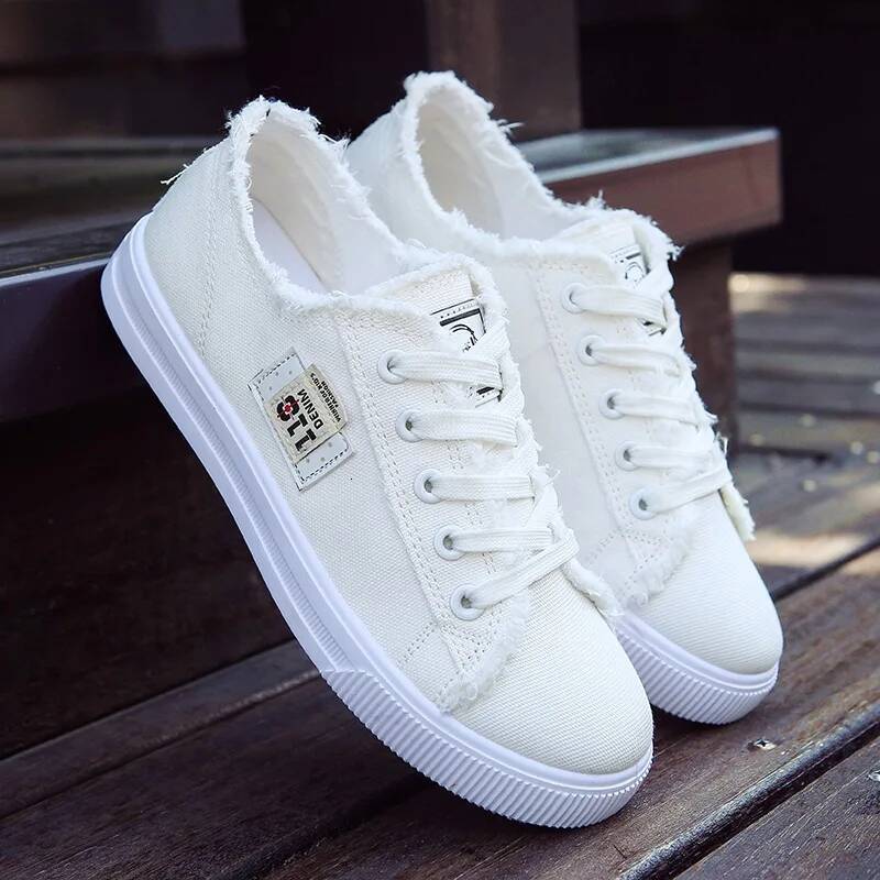 Spring Summer Women Sneaker Low Top Denim Sneakers Ladies Lace-Up Flat Canvas Board Shoes Female sapatos femininos ddmysaturn