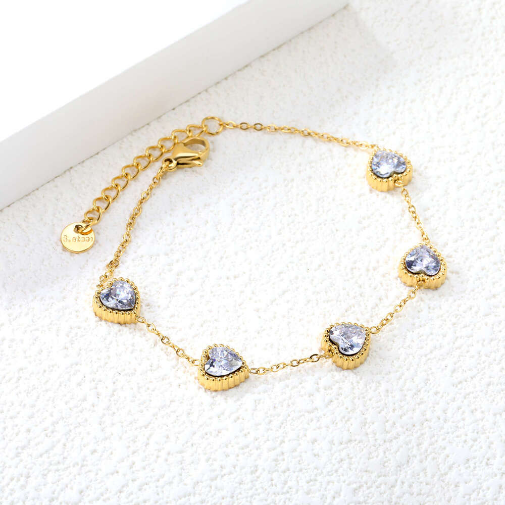 Inlaid Emerald Zircon Gold-Plated Stainless Steel Elegant Bracelet Accessory