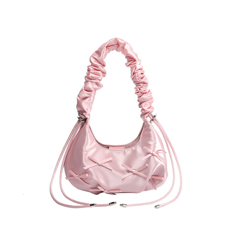 2025 autumn new pleated bow women's handbag niche design fashion trend Korean style armpit bag pleated designer shoulder bag