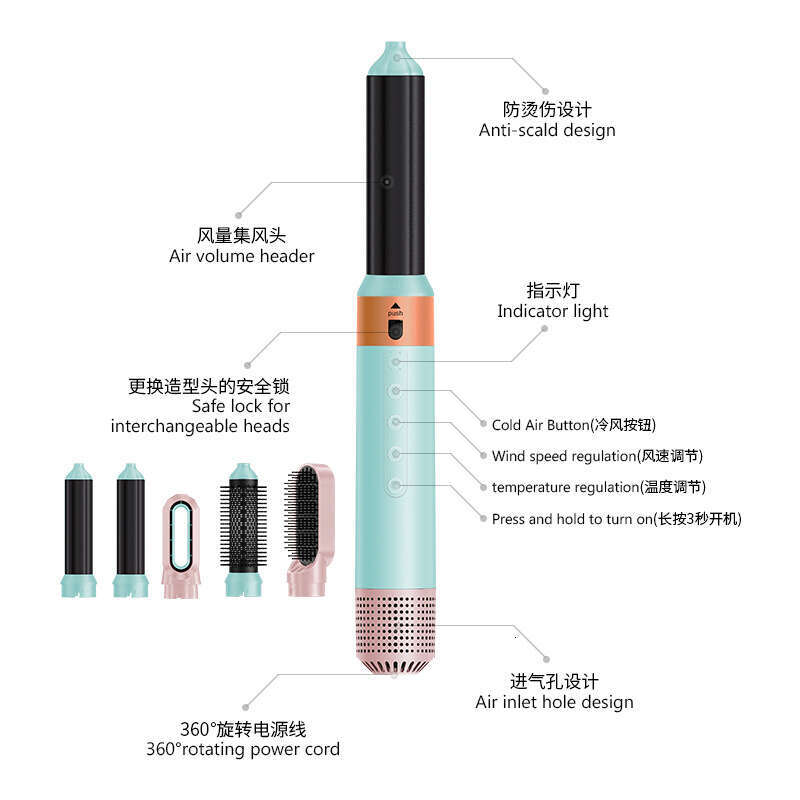 5-In-1 Curling Iron Hot Air High-Speed Multi-Function Hair Dryer Automatic Curler Straightening Brush Styling Tool