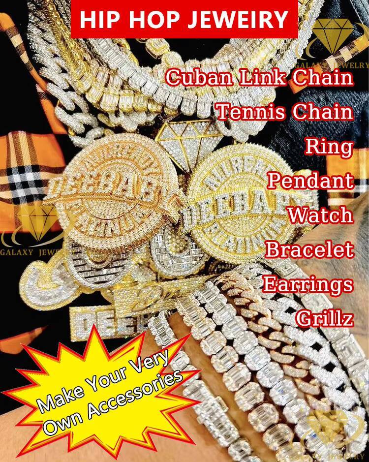 Hip Hop Jewelry 12mm Diamond Prong Moissanite Cuban Chain Yellow Gold Cuban Link Chain Necklace Bracelet for Men and Women