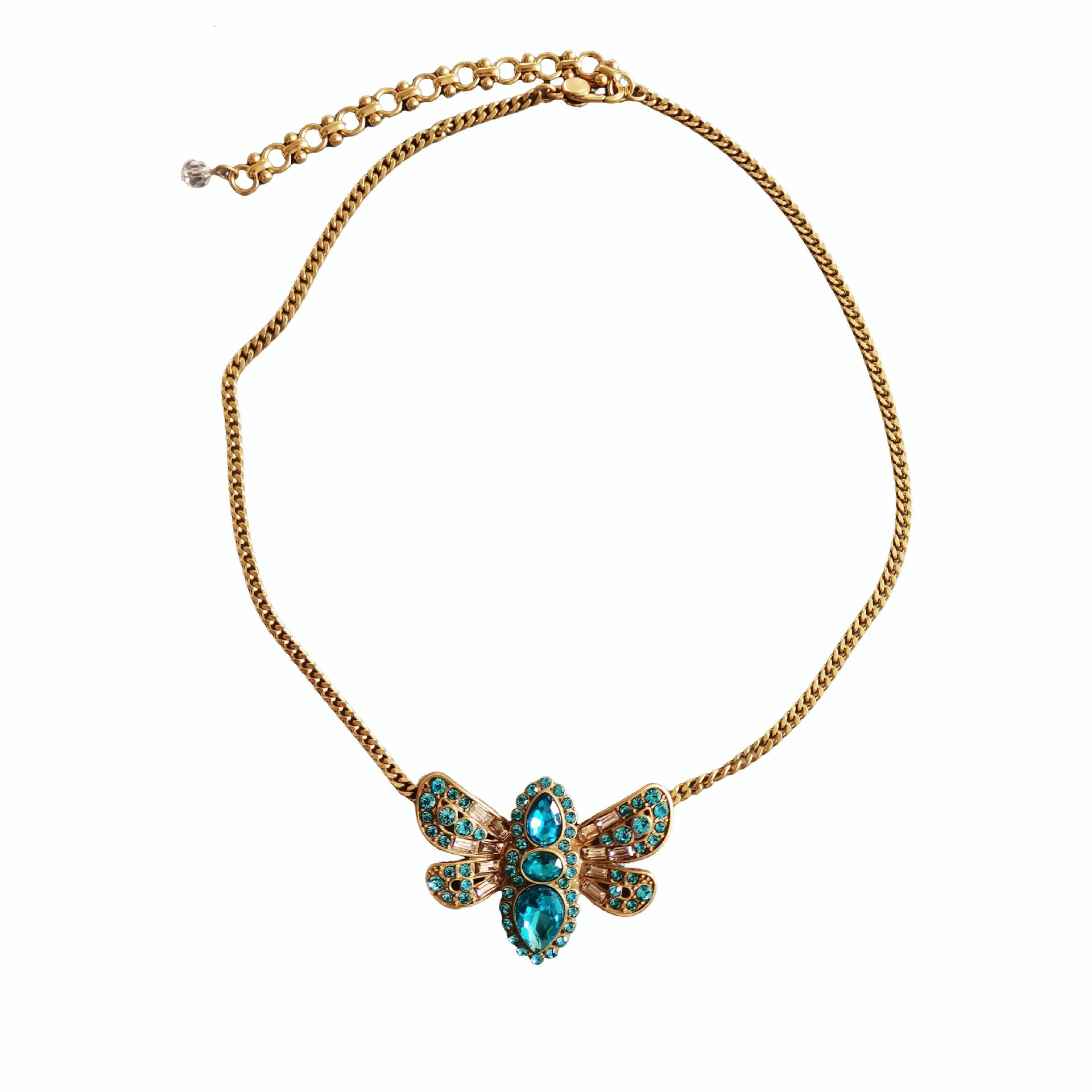 Vintage Style Full Zircon Blue Bee Pendant Necklace Fashionable Niche Design Women's Jewelry