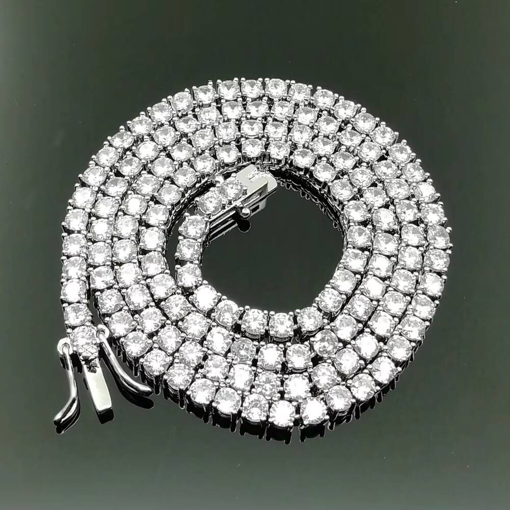 Single Row 3mm 2Zircon Tennis Chain Hip Hop Necklace Fashionable Tennis Chain Necklace