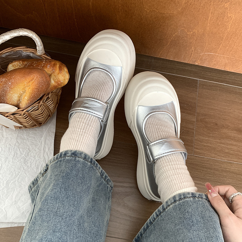 Round headed fashionable multifunctional thick soled women's sports shoes 2025 designer's new shallow mouth Mary Jane shoes, height increasi