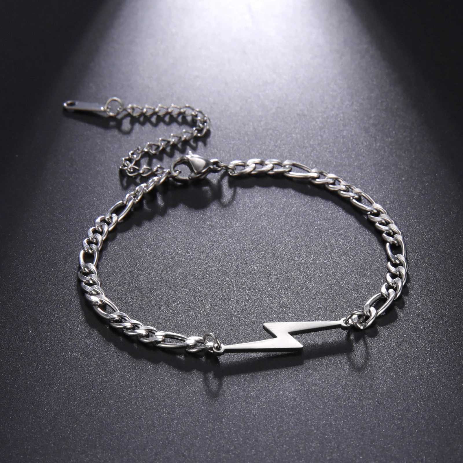 My She Fashion Lightning Charm Bracelets For Men Women Stainl Steel Bracelet Bangle Figaro Chain Male Wristband JewelryXJ250904