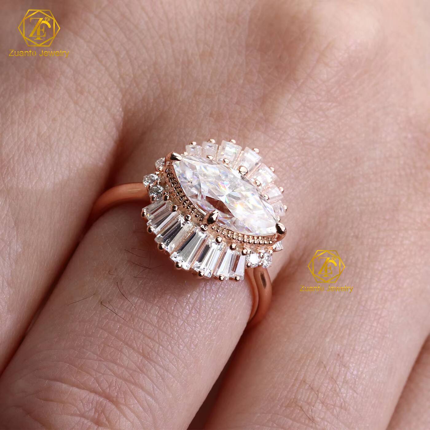 Wholesale Price Jewelry 10K Real Rose Gold Yellow Gold 2CT6X12MM D VVS1 Marquise Moissanite Diamond Wedding Ring for Women