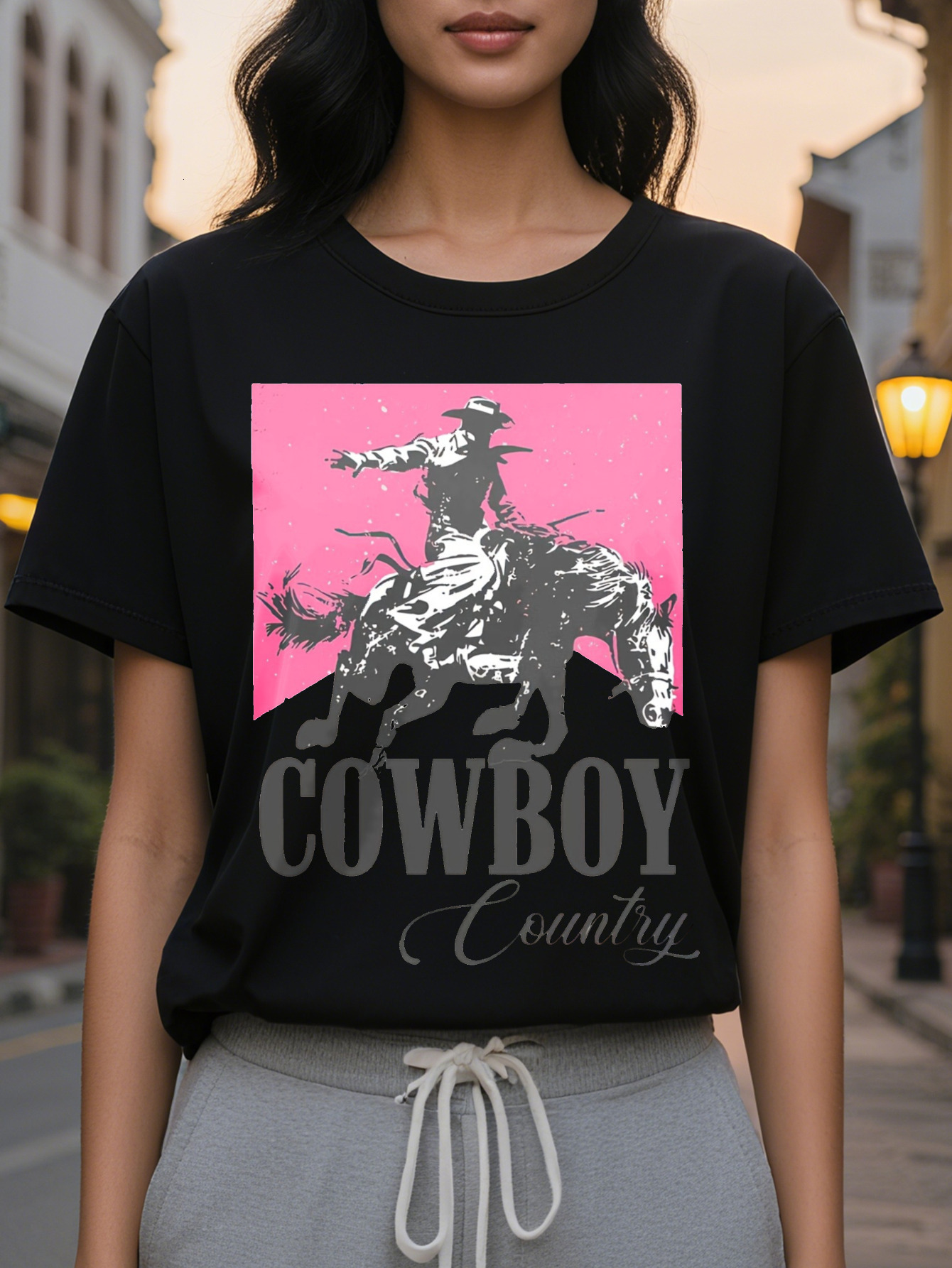 Large XL Vibrant Cowboy Letter Print Crew Neck T-Shirt Soft Breathable Short Sleeve Top Spring Summer Women's Casual Plus Size
