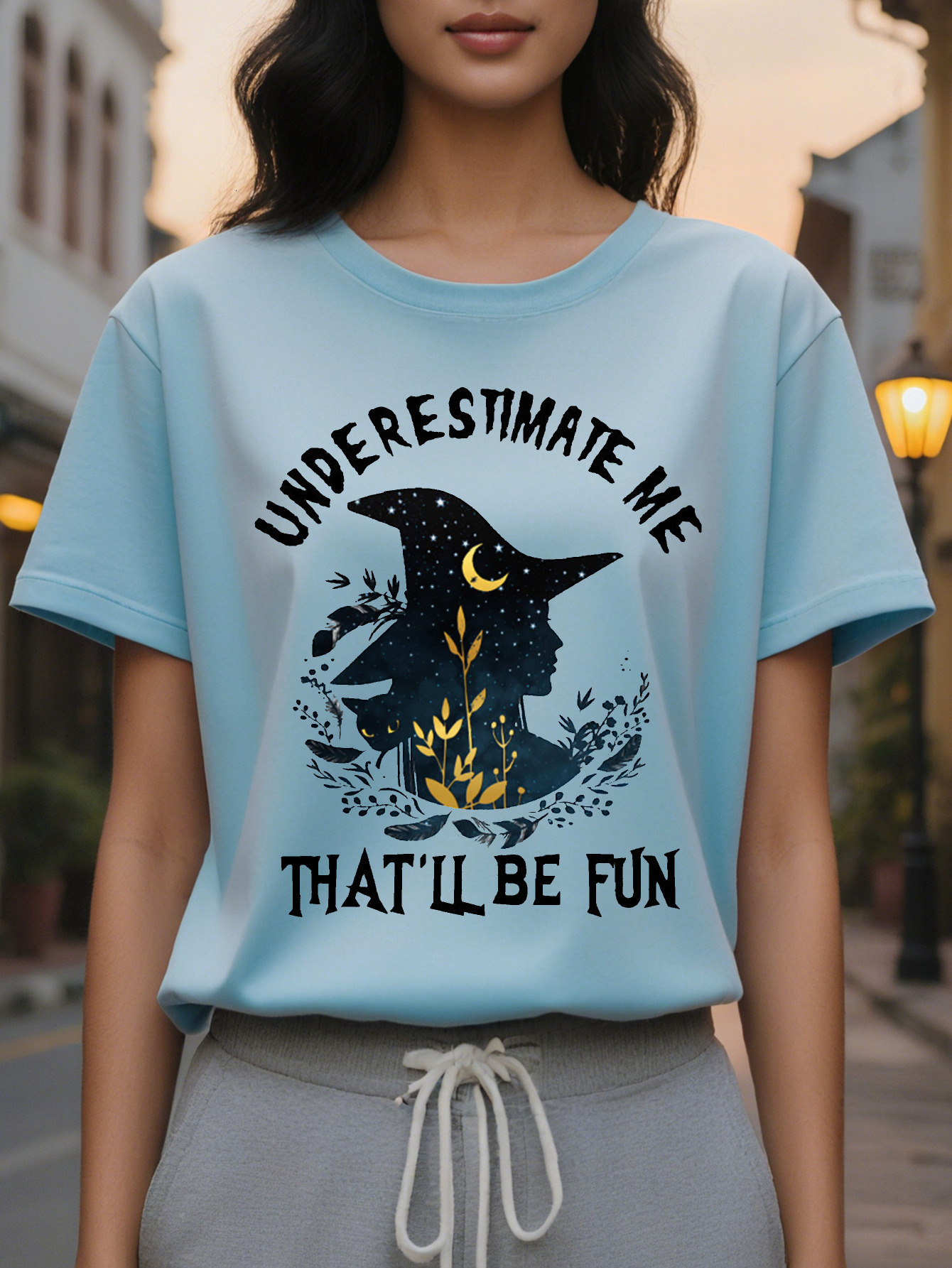 Large XL Women's Underestimate Me That'll Be Fun Graphic T-Shirt Casual Short Sleeve Round Neck Tee with Bold Lettering Plus Size