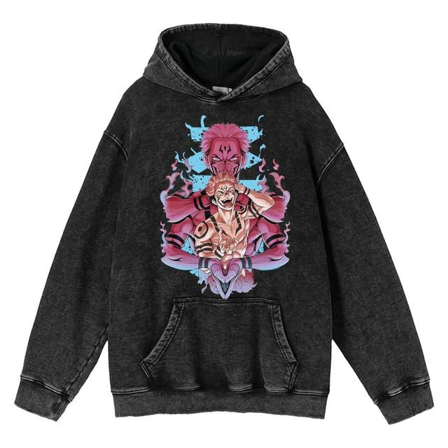 440g Heavyweight Cotton Pre-Washed Distressed Jujutsu Kaisen Satoru Gojo Anime Street Retro Streetwear Hoodie - TT8318