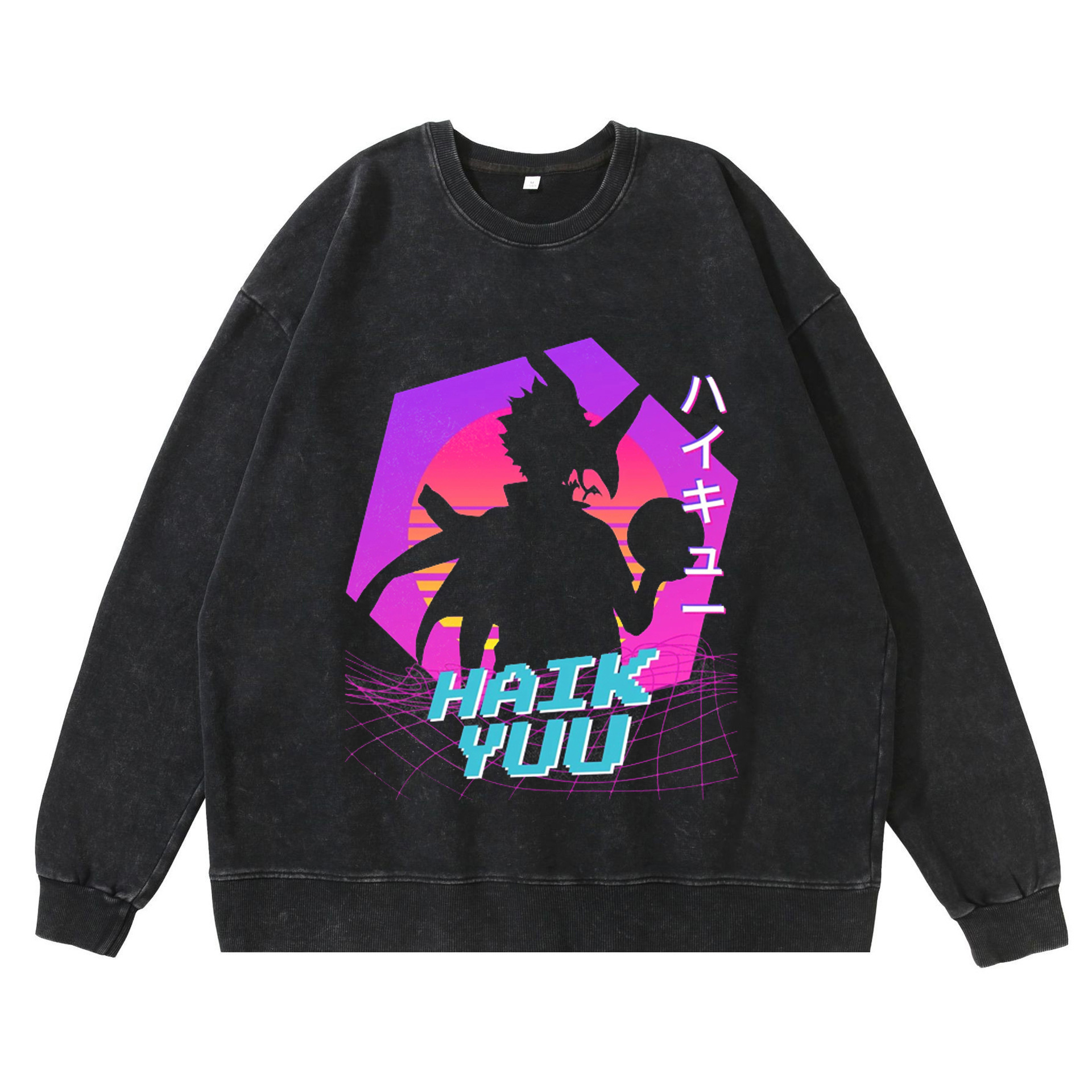 New Washed Vintage Dark-Themed Haikyu!! Cartoon Anime Print Street Retro Hoodie Streetwear Hoodie - TT8090