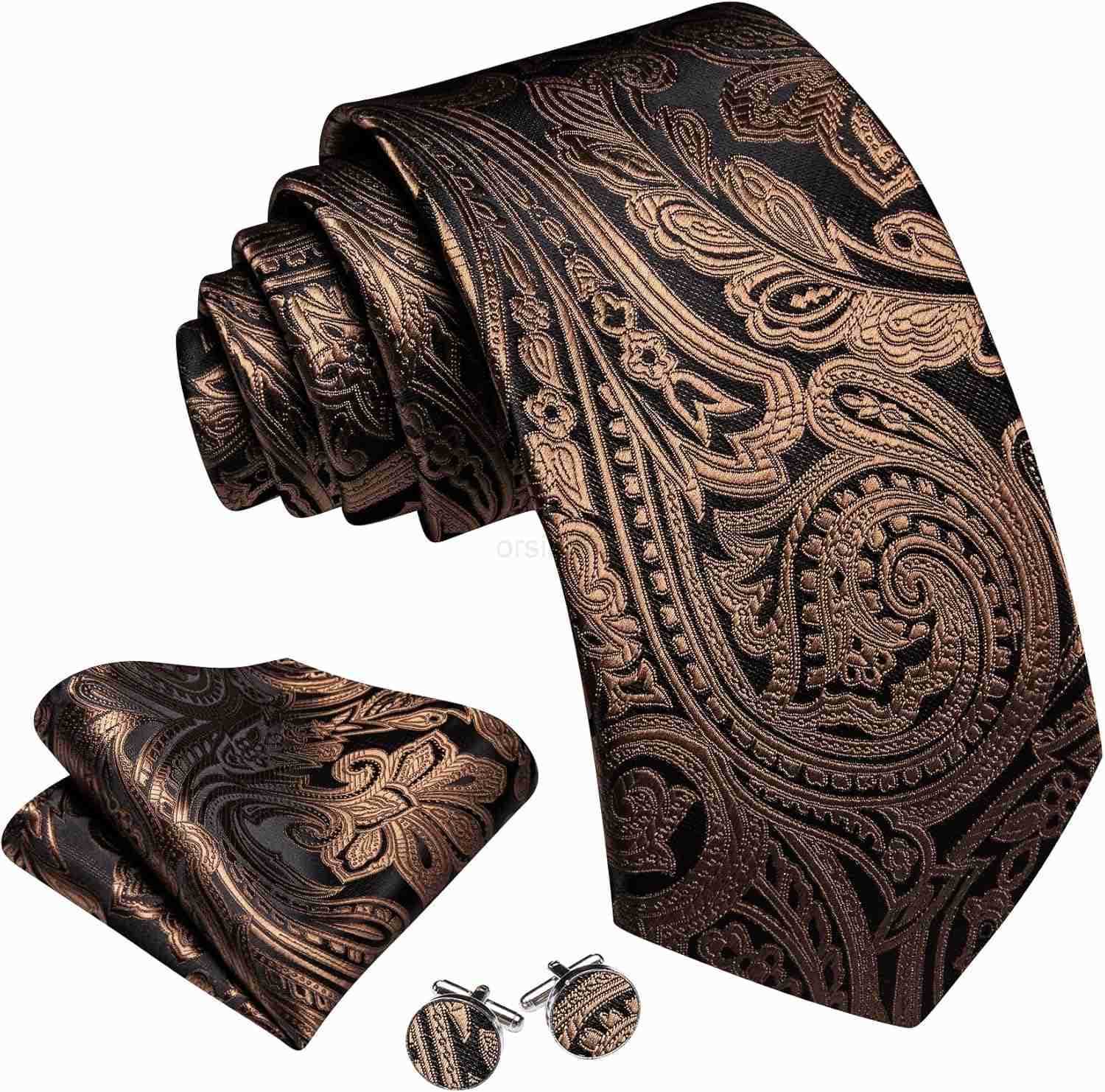 Men Tie Set Paisley Silk Necktie Pocket Square Cufflinks Formal Wedding Business PartyW250904