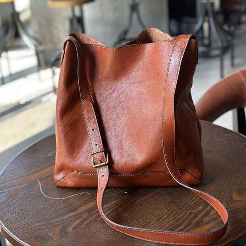 Japan And South Korea Leather Female Vintage Tote Large Capacity Cowhide Shopping Single Shoulder Crossbody Bag