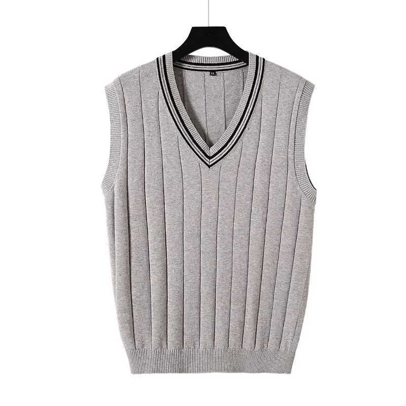 Sweater Vest Sleeveless V Neck Spliced Men Jumpers Knitted High Street Sweaters Loose Fit 2024 Slight Strech Winter StripedXJ250904