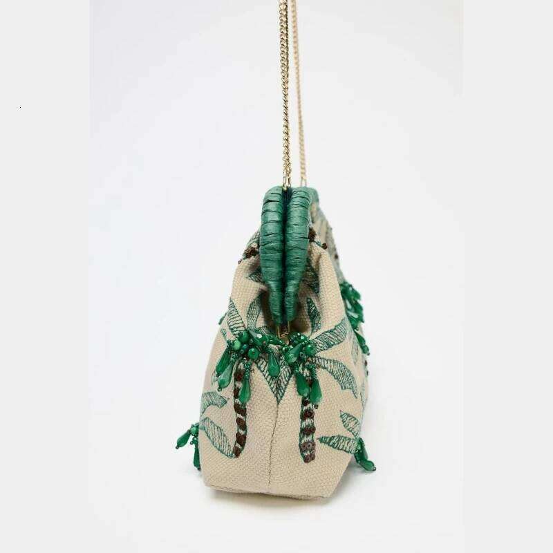 BEADED DETAIL CLUTCH, Envelope Clutchs Tree Embroidered, Designer Handbags with Removable Chain Crossbody Strap