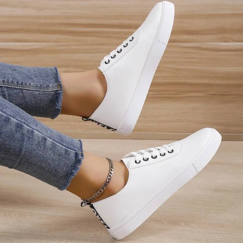 Off Sneakers Women Lace-up Shallow White Leather Shoes Versatile Soft Sole Running Walking Zapatos Student Campus ddmysaturn