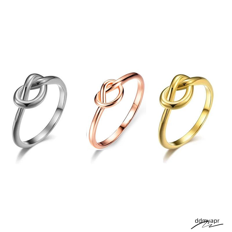 Real Gold Sier Black Titanium Steel Heart Knot Ring Pattern Designer Men Ddmyday Women Lovers Tail Rings Fashion Wedding Jewelry Gift Ddmyday