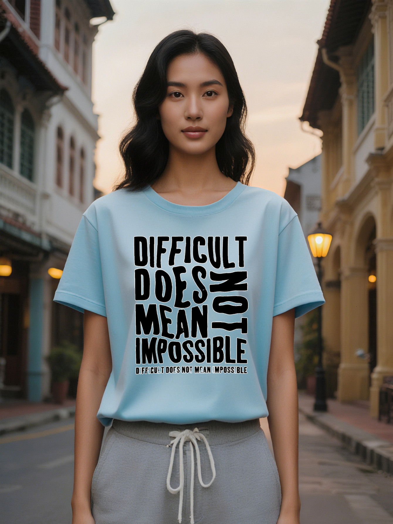 Large XL Women's Casual Versatile Round Neck T-Shirt with Black Uppercase Letter Print Stylish Top for Women Perfect as a Gift Plus Size