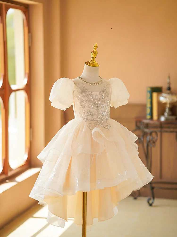 Luxury Fashion Girls Evening Dress Short Sleeves Girl Princess Dresses Round Neck Teenager Party Clothing Children Costumes Z250904