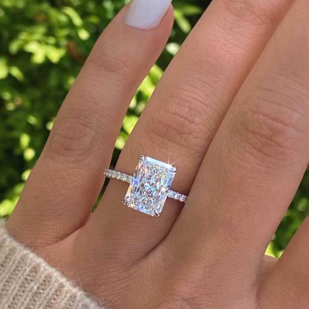 30 CT Radiant Cut Moissanite Four Claw Prong 14k White Gold Engagement Ring