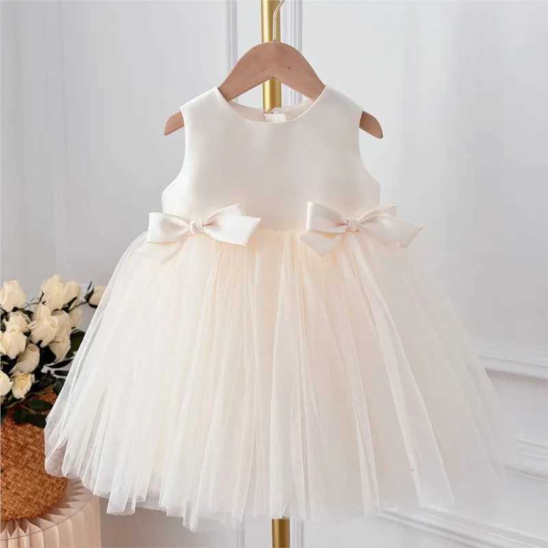 Baby Girl Princess Bow Silk Tutu Dress Sleeveless Infant Toddler Child Elegant Solid Vestido Birthday Party Baby Clothes 1-5Y Z250904