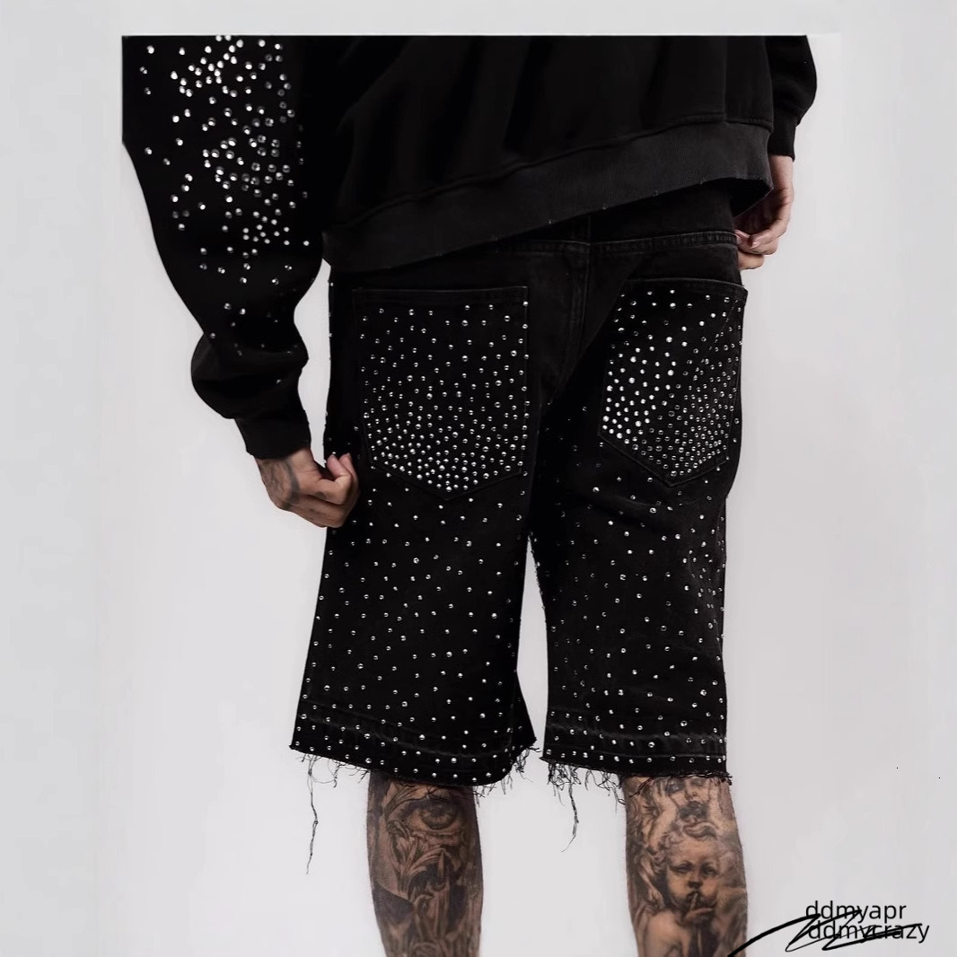 Men's Shorts Gothic Rhinestone Cross Ddmycrazy Embroidery Viral Denim Jorts Vintage American Trend Gym Men Women Street Hip Hop Jean Short Ddmycr