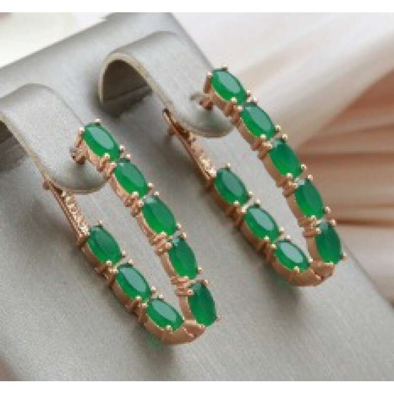 New V-Shaped Green Zircon Hoop Earrings - Elegant French Style Versatile Statement Earrings for Women