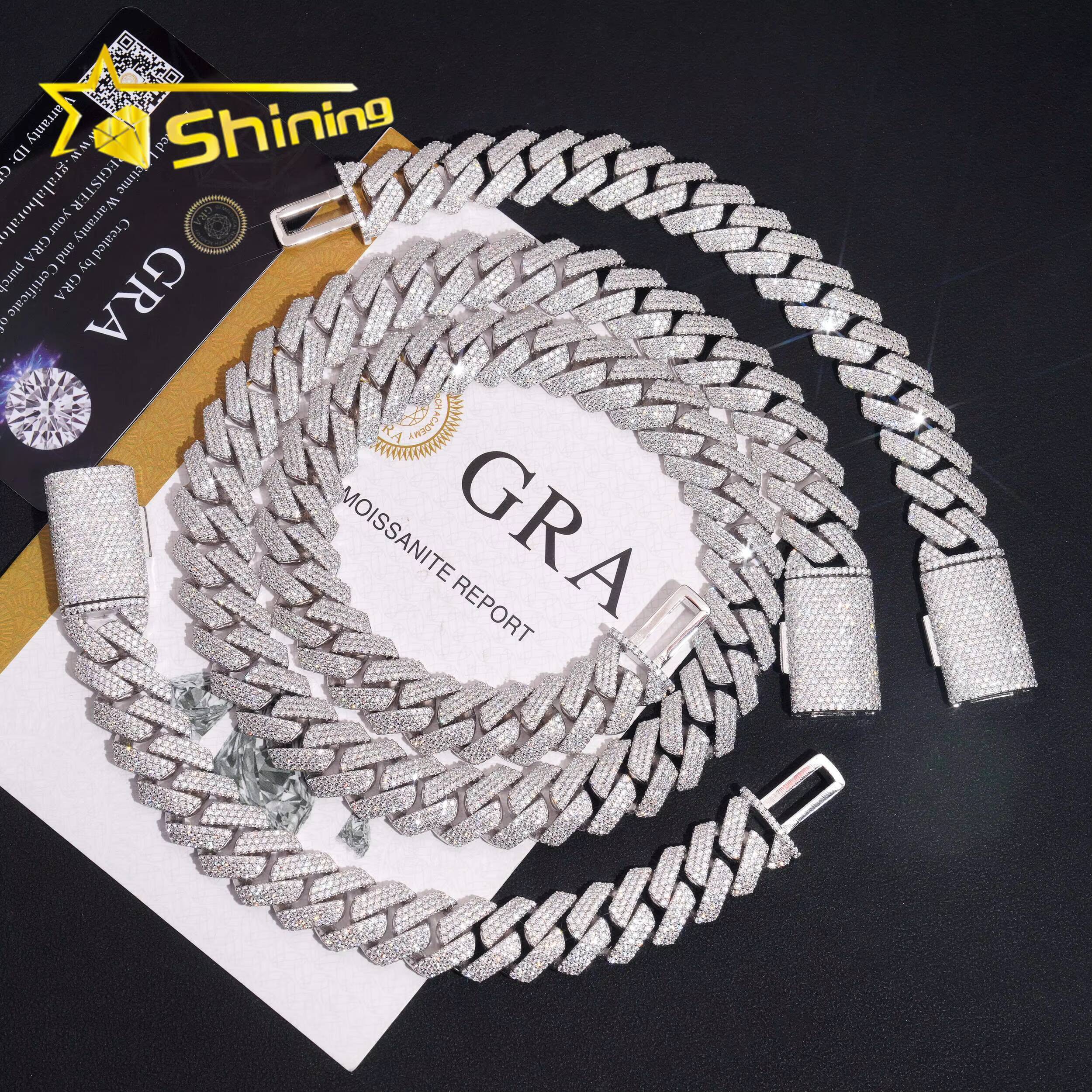 USA Warehouse New Stocks Ready to Ship 15mm 925 Solid Silver Hip Hop Jewelry Iced Out VVS Diamond Cuban Link Chain Moissanite