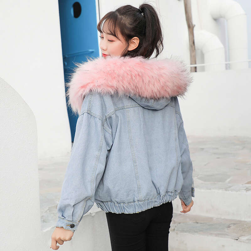 Women's Clothing winter thickened collar denim women's loose short plush cotton coat