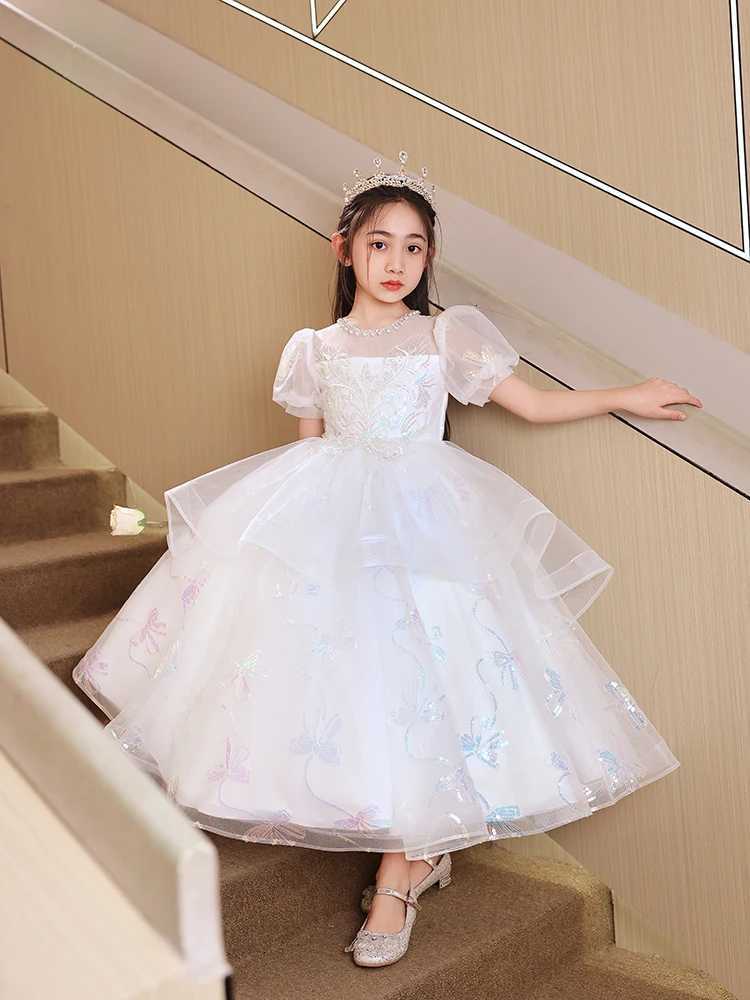 14T Cute Kids Princess Lace Tulle Short Dress Flower Performance Dresses Girls Birthday Party Dress for Formal Princess Dress Z250904