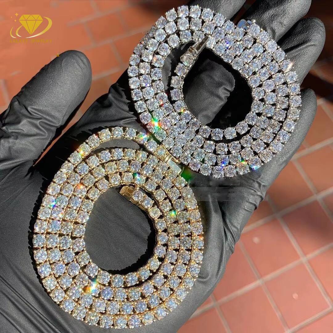 GRA Certificate Hip Hop Jewelry 925 Sterling Silver Gold Plated Iced Out Moissanite Diamond Bracelet 3mm Moissanite Tennis Chain