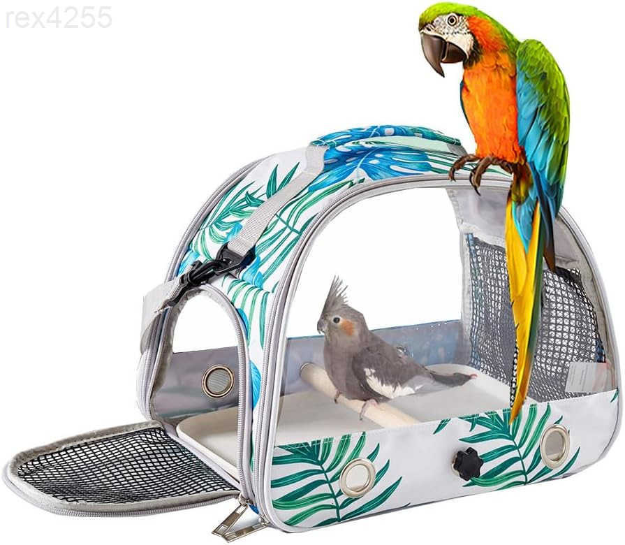 Small Bird Carrier Cage with Standing Perch Tray Portable Breathable Pet Travle Transport Carry Bag with Shoulder Strap for Vet Visit Outdoor Walking 