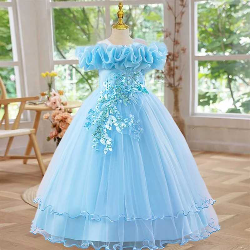 Floral Mesh Dress for Kids Girls White Formal Gown for Valentines Day ParTY Wedding Prom Ball Performance Elegant Fancy Z250904