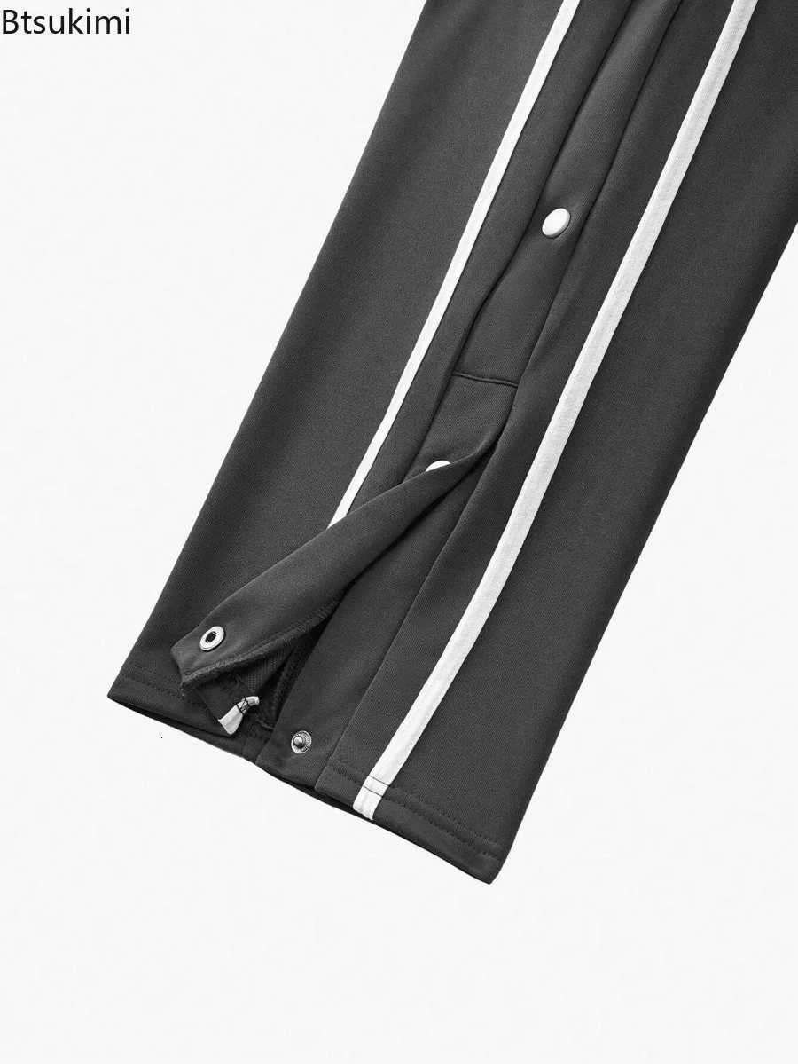 2025 Casual Streetwear Mens Trendy Side Breasted Design Baggy Pants Spring Autumn New Mens Straight Leg Drawstring SweatpantsXJ250904