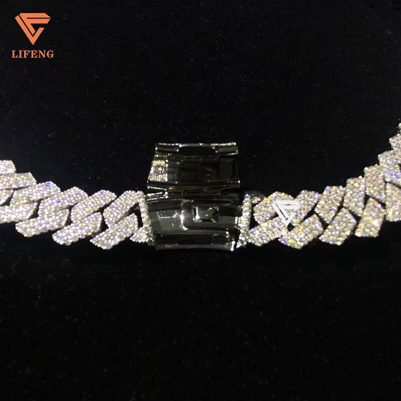 Lifeng Jewelrys 14MM Cuban Link Chains Iced Out Hip Hop Moissanite Necklace 925 Silver Diamond Main Stone White Gold Parties