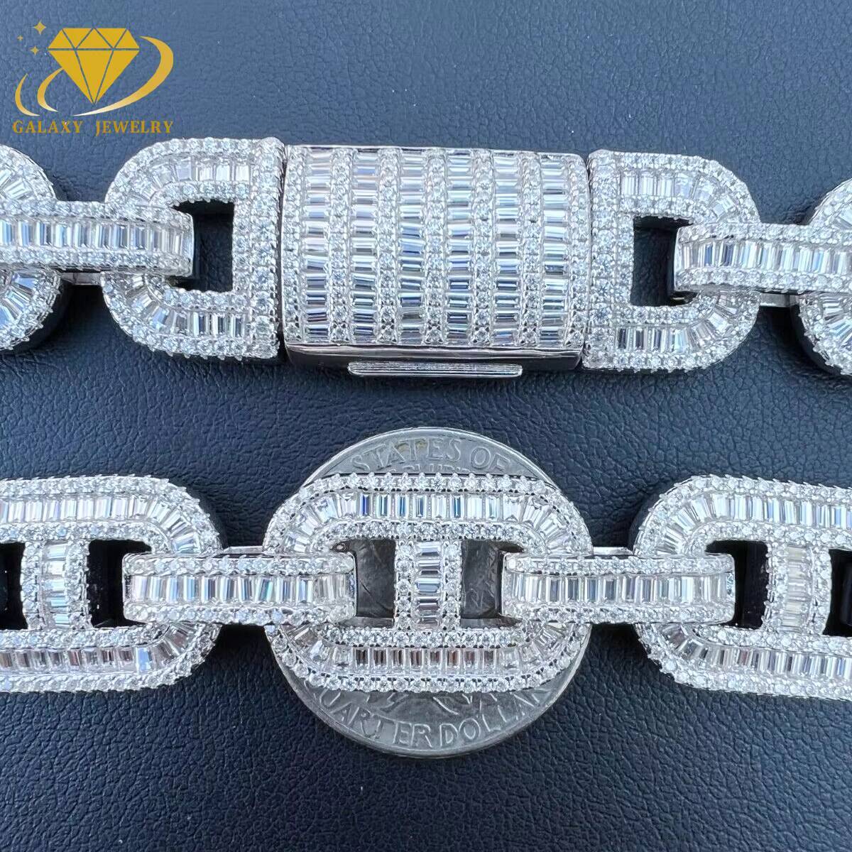 High Quality 15mm Pig Nose Cuban Bracelet Necklace Sterling 925 Silver Baguette Iced Out Moissanite Stones Cuban Link Chain